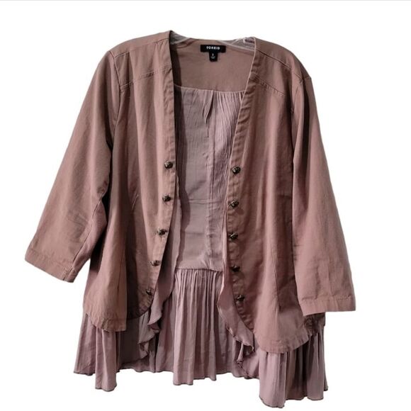 Torrid tan twill georgette peplum jacket Size 2 military mixed media = 2XL - Picture 3 of 10